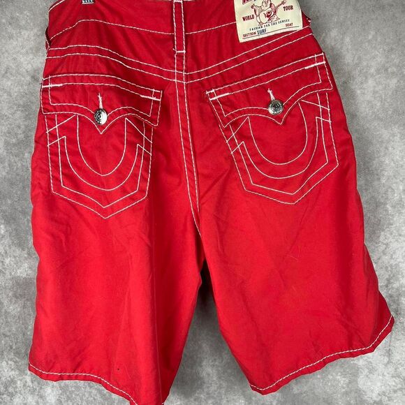 True-Religion Men's Red and White Surf Shorts Size 36 - Picture 2 of 8